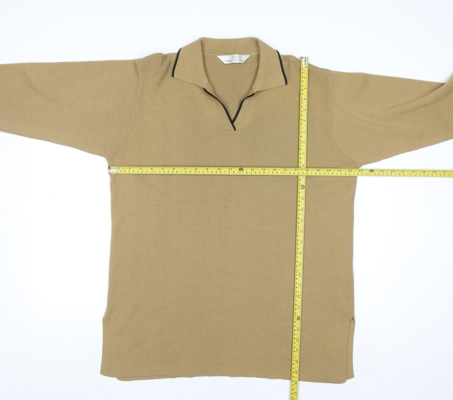 Marks and Spencer Women’s Beige Collared Long Sleeve Acrylic Jumper Size 18