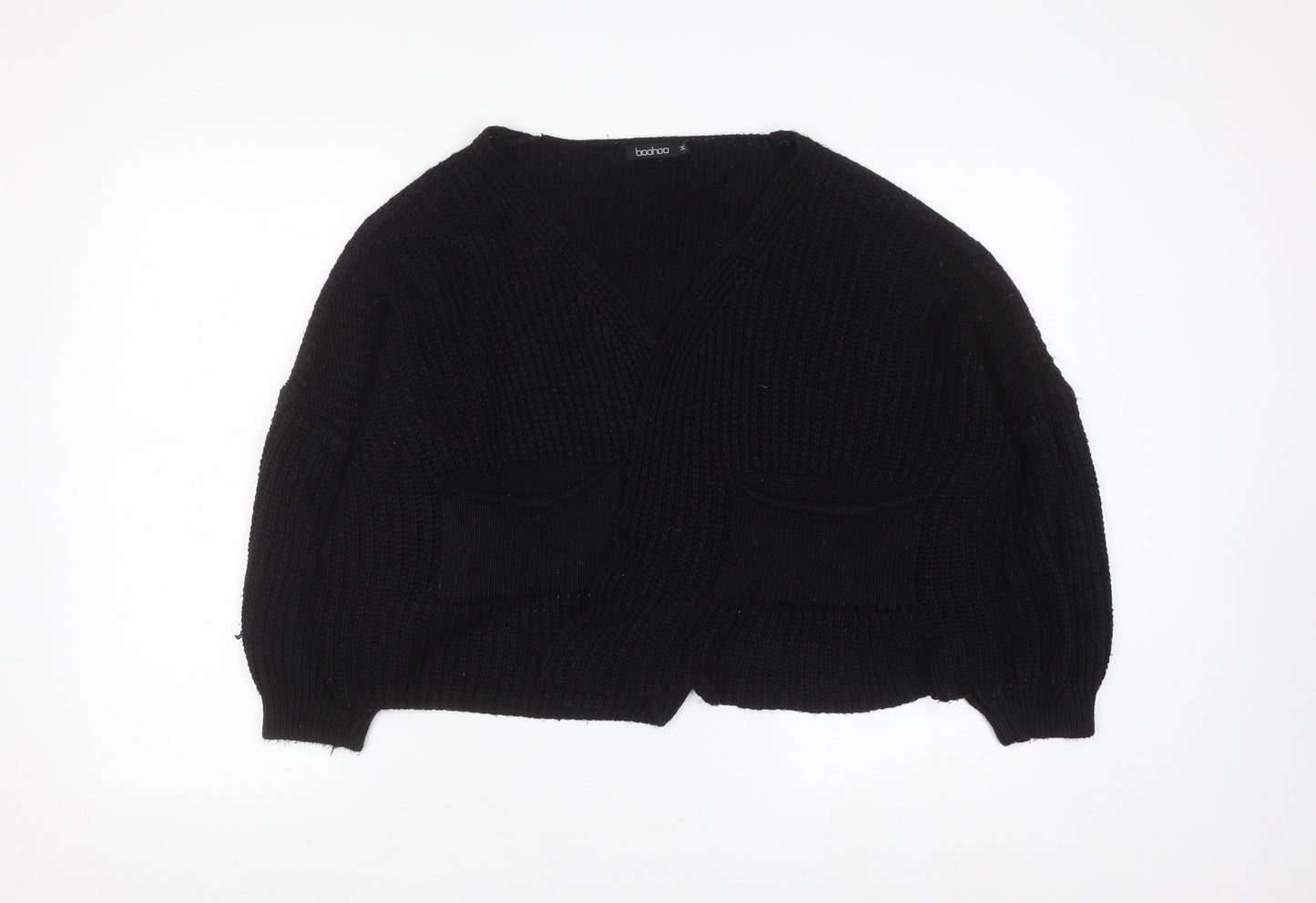 Boohoo Women's Black M Chunky Knit V-Neck Cardigan