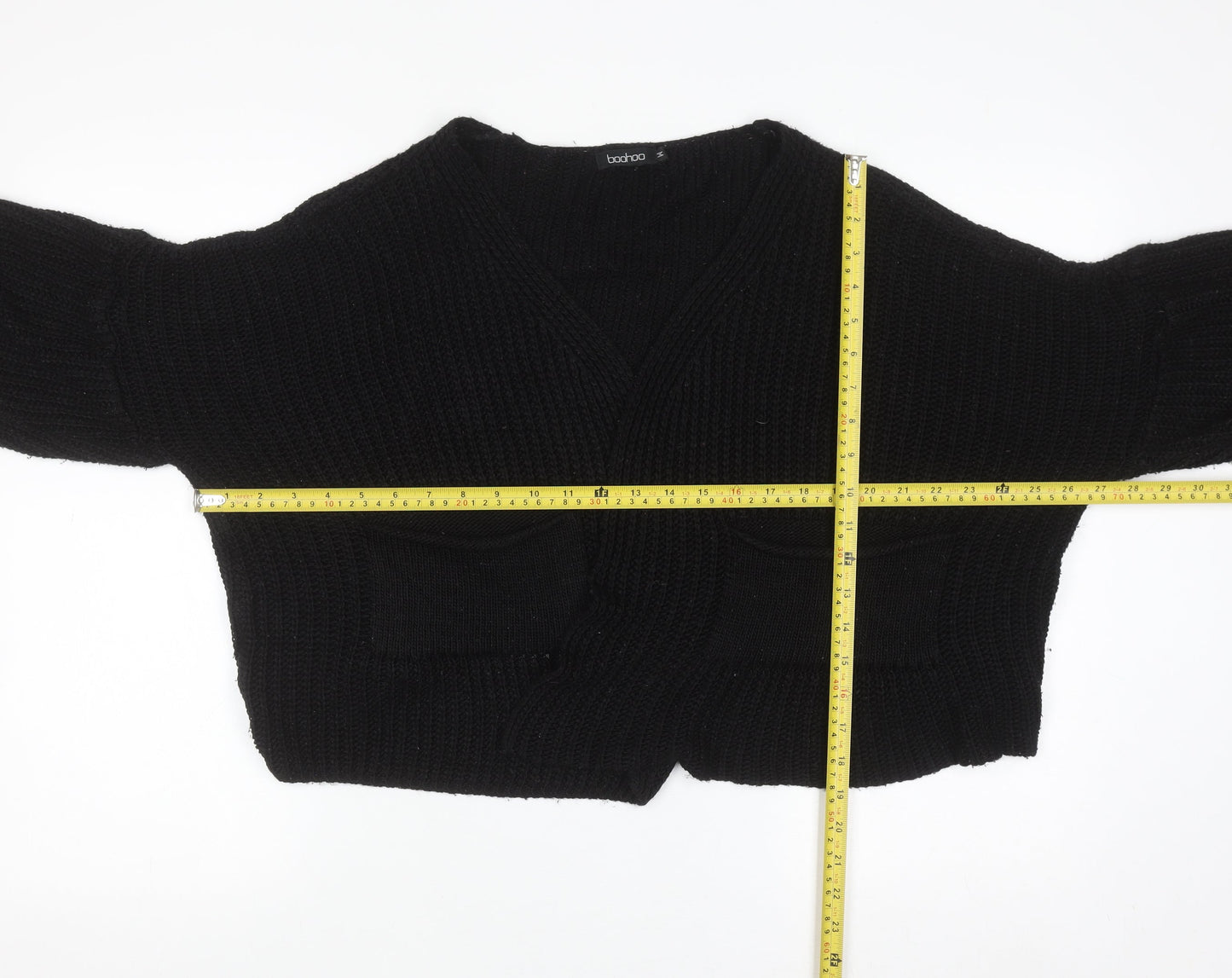 Boohoo Women's Black M Chunky Knit V-Neck Cardigan