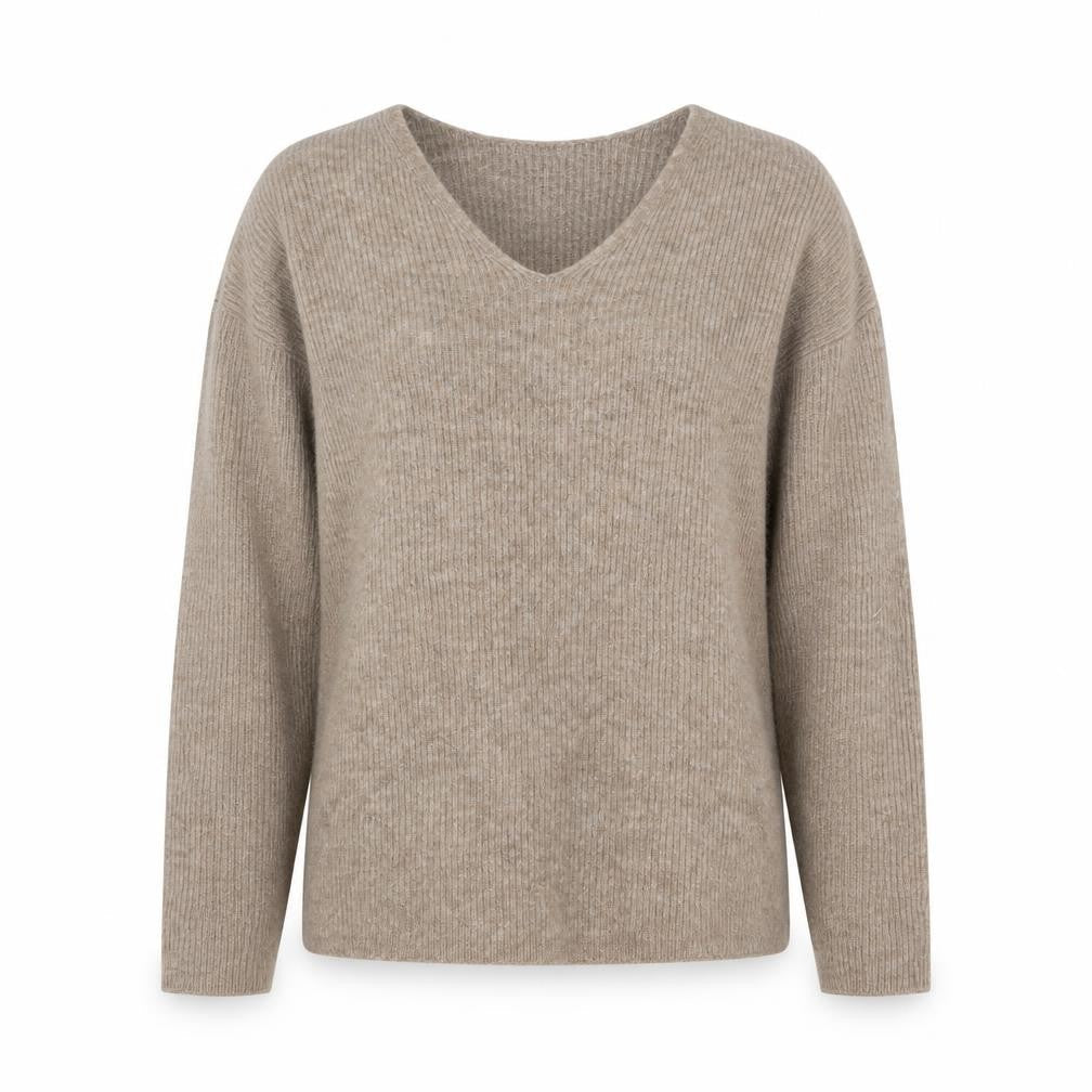 ONLY Womens Beige V-Neck Ribbed Knit Long Sleeve Pullover Jumper XL