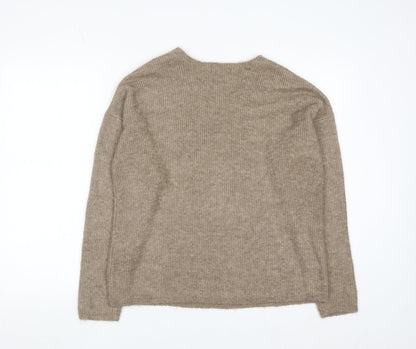 Close-up detail of Only women’s beige v-neck ribbed knit long sleeve jumper xl