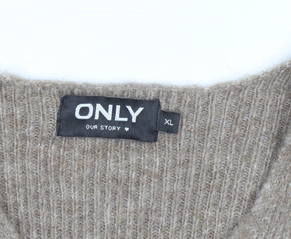 Additional view of Only women’s beige v-neck ribbed knit long sleeve jumper xl