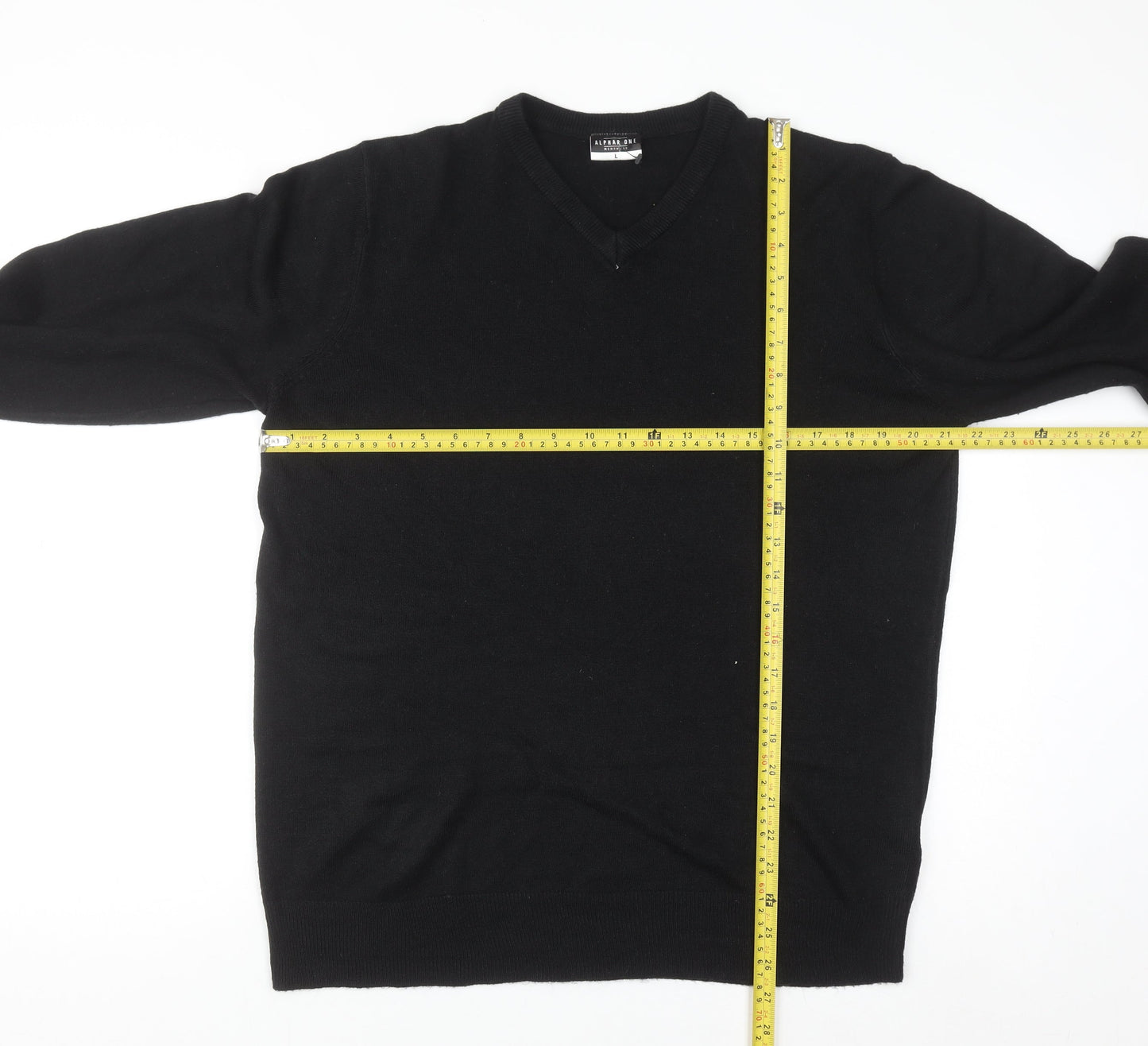 Alphar One Mens Black V-Neck Acrylic Jumper L Long Sleeve Classic Knit