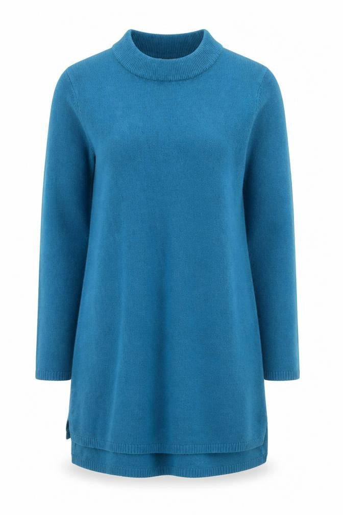 First Avenue Women’s Blue Mock Neck Long Sleeve Tunic Jumper Size S