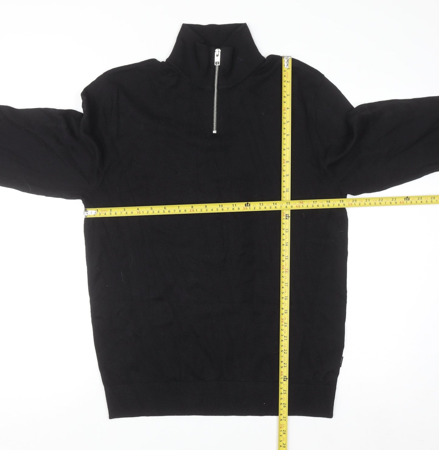 Jack & Jones Men's Black 1/2 Zip High Neck Cotton Jumper Size M