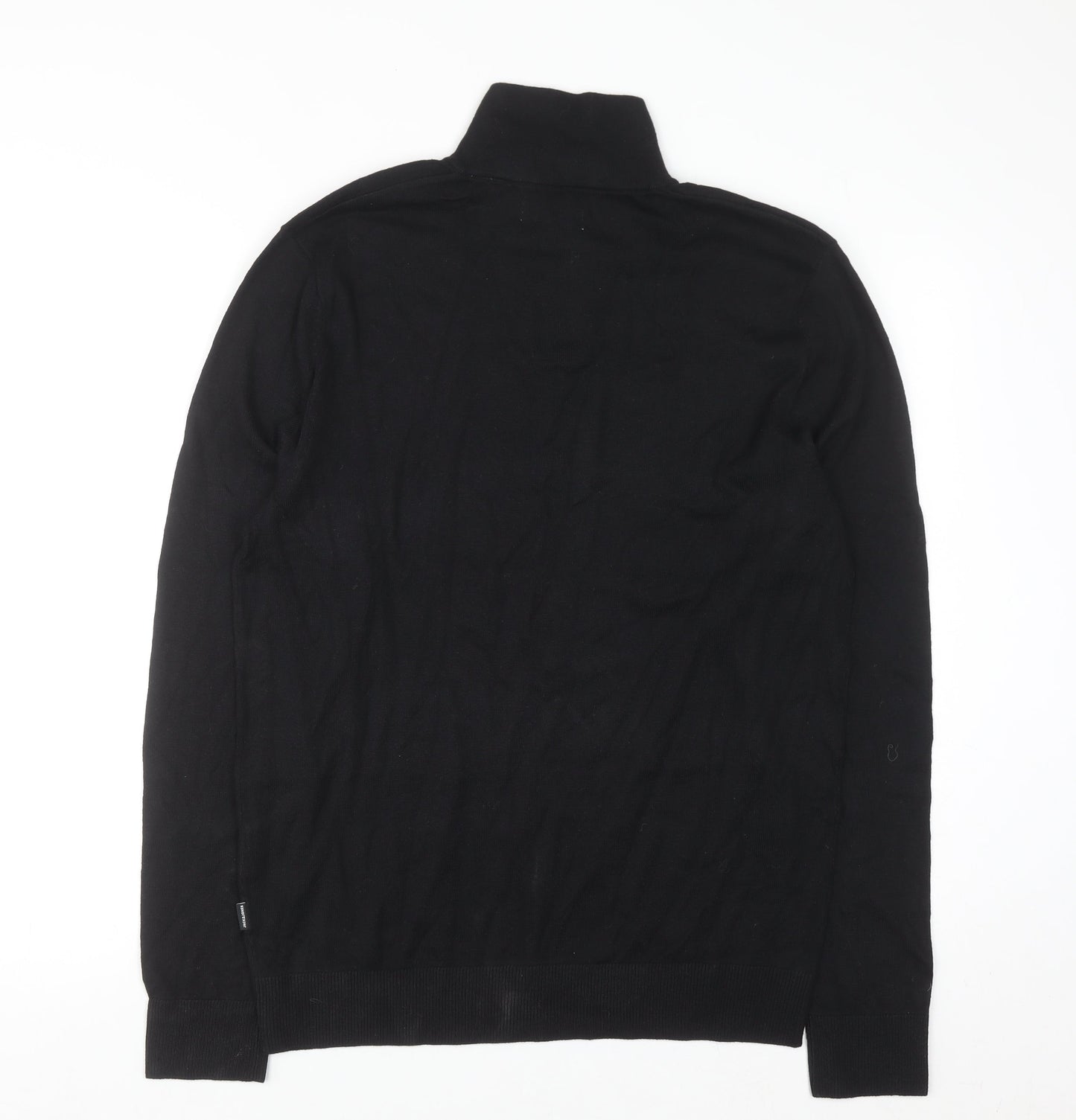 Jack & Jones Men's Black 1/2 Zip High Neck Cotton Jumper Size M