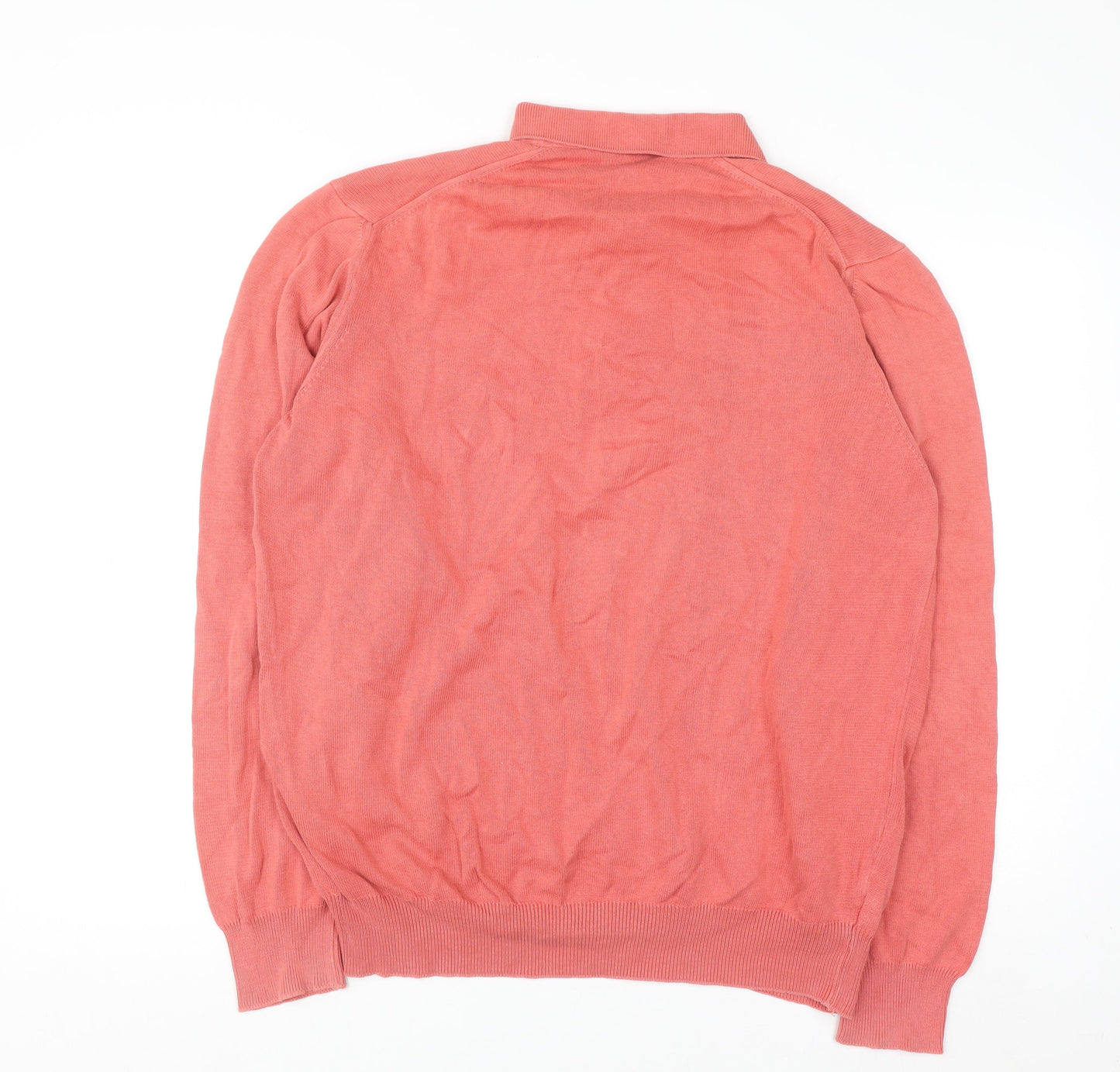 New Man Men's Pink Cotton Collared Henley Jumper Size L