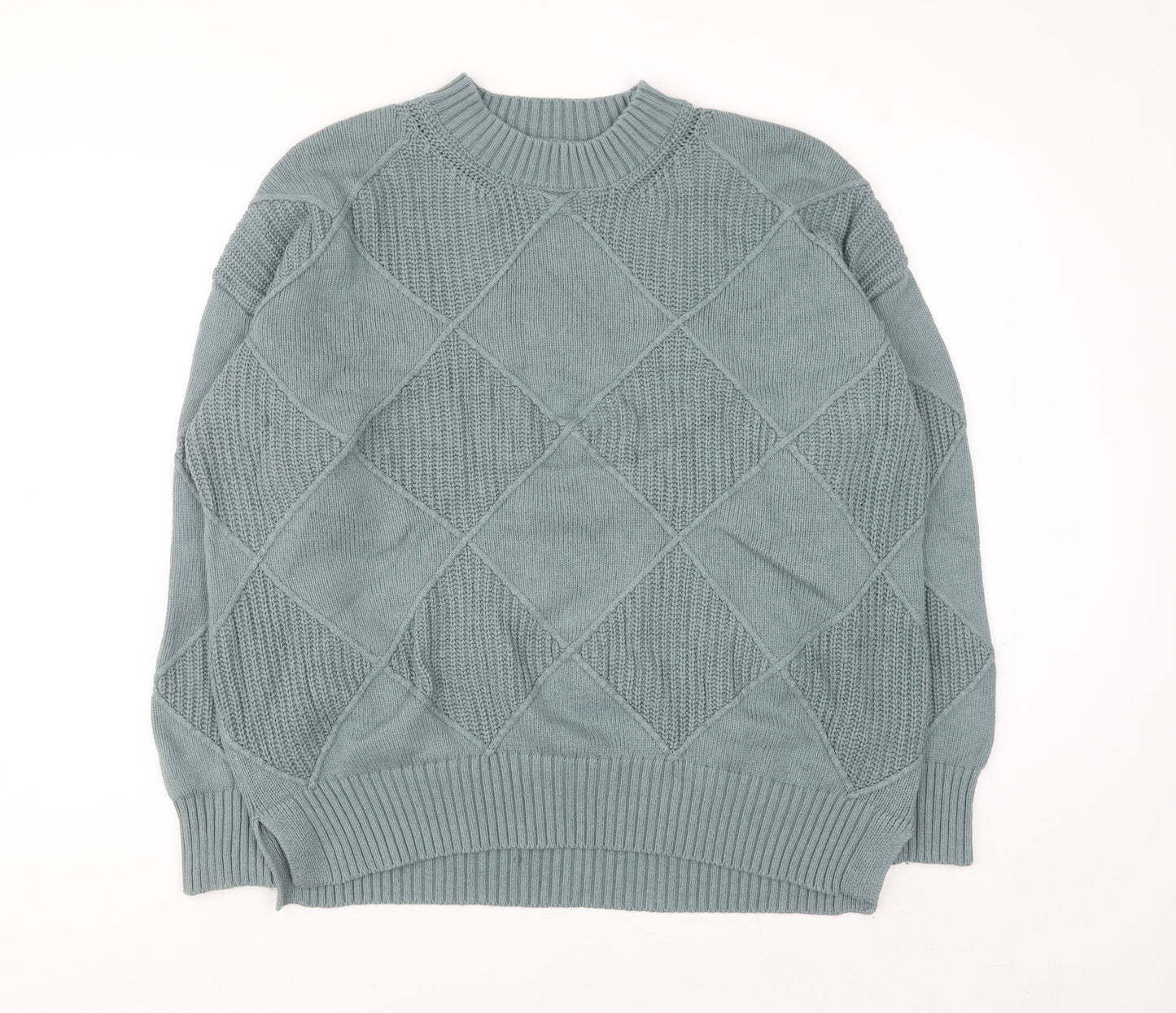 Marks and Spencer Men's Green Argyle Knit Wool Blend Jumper L