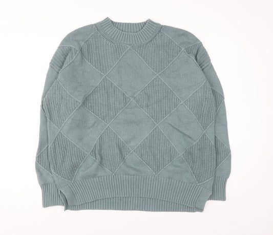 Marks and Spencer Men's Green Argyle Knit Wool Blend Jumper L
