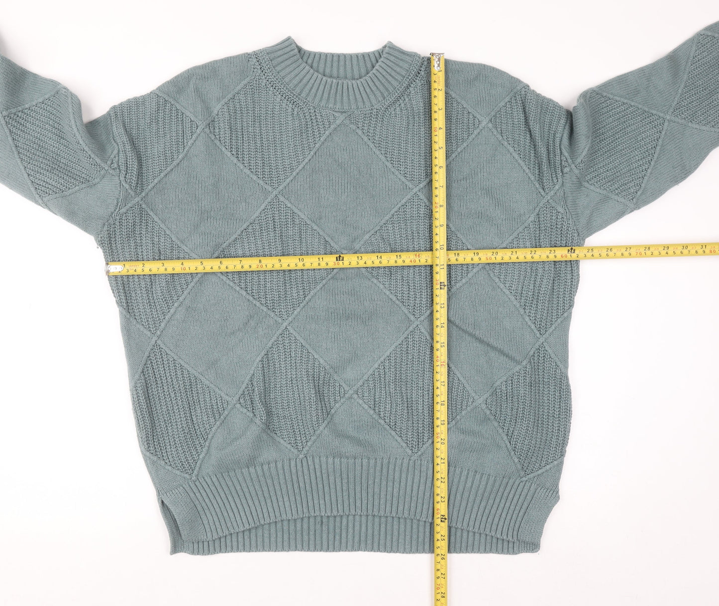 Marks and Spencer Men's Green Argyle Knit Wool Blend Jumper L
