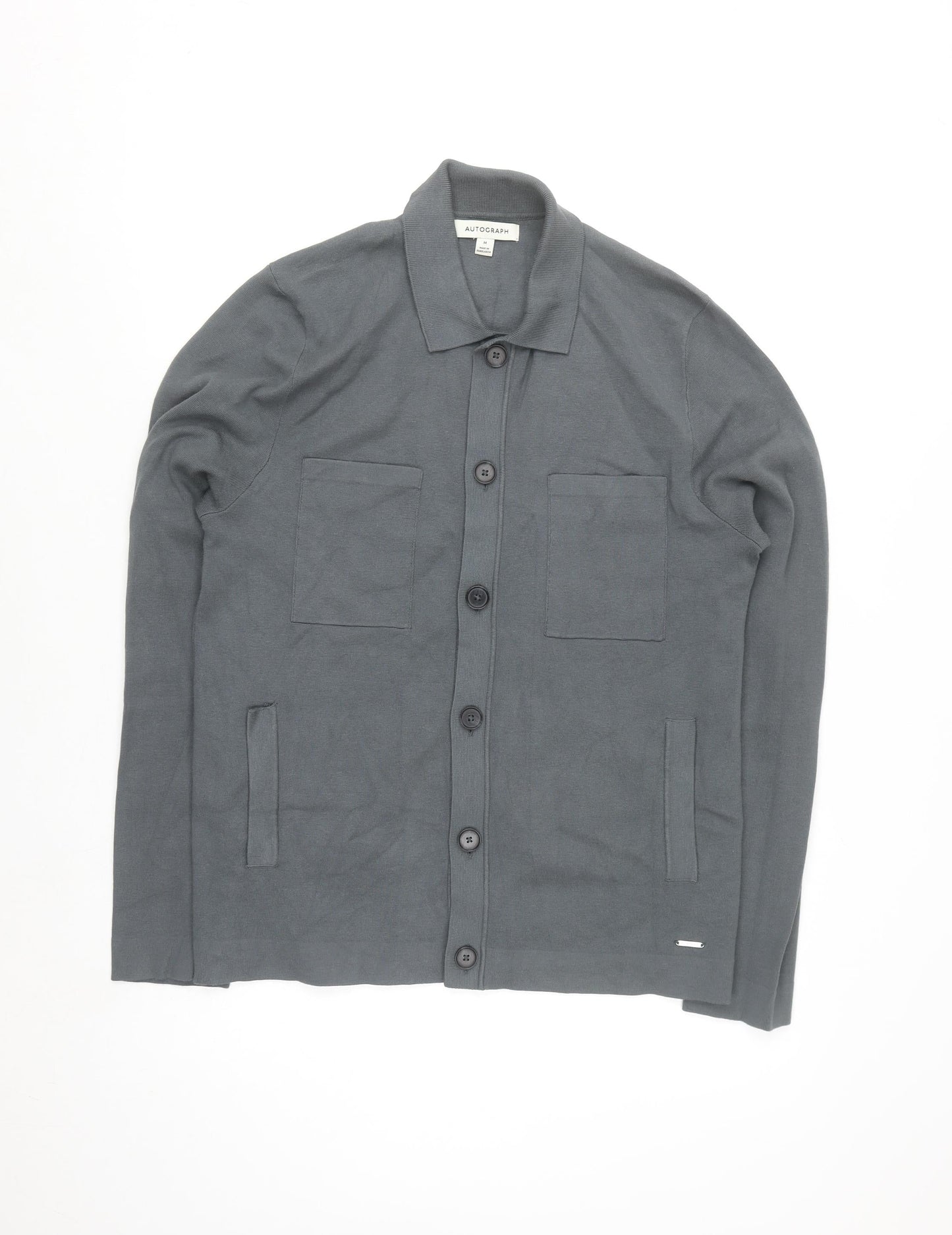 Marks and Spencer Men’s Grey Collared Button Cardigan M Regular Fit