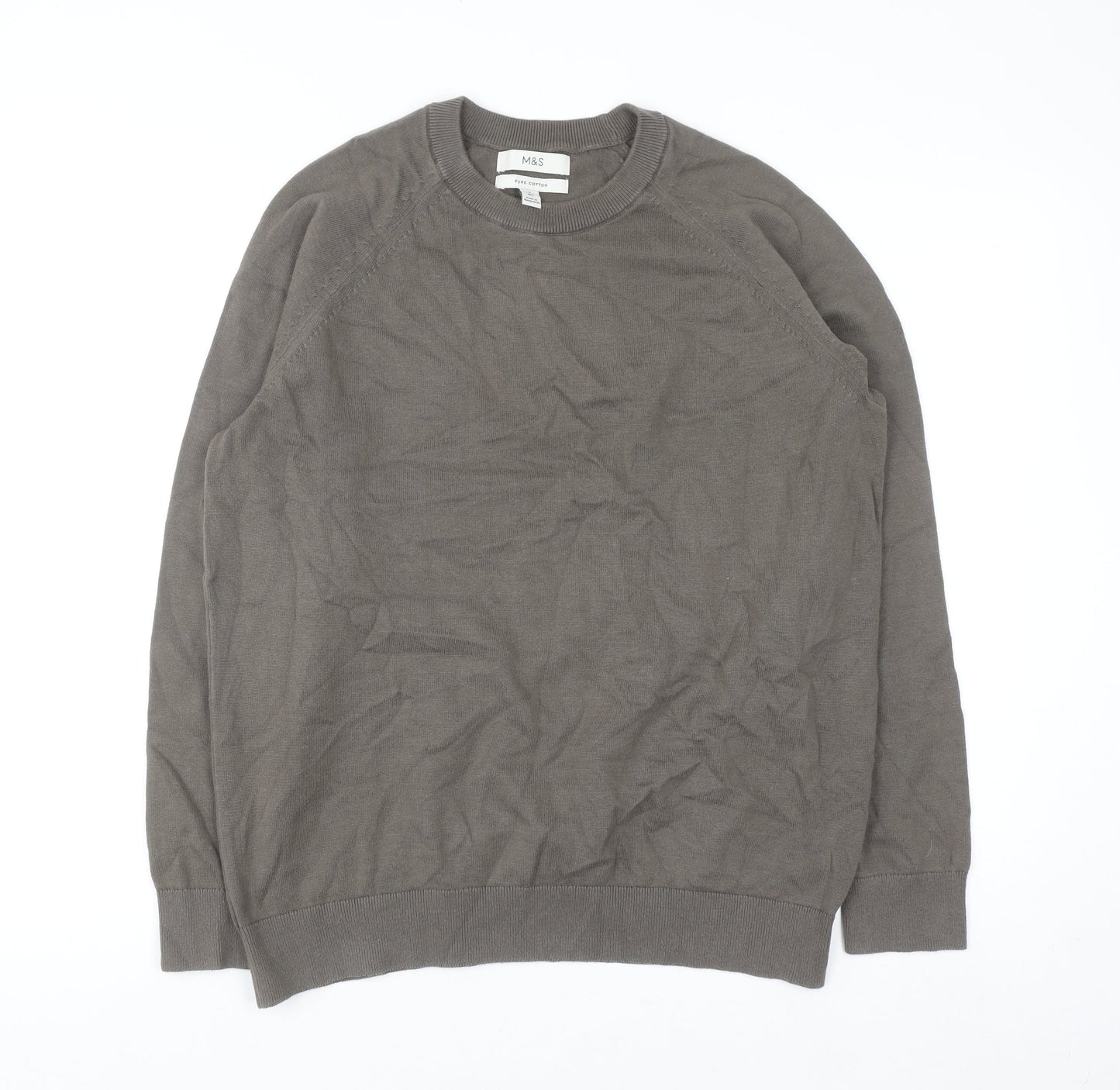 Marks and Spencer Men's Brown Pure Cotton Crew Neck Jumper L