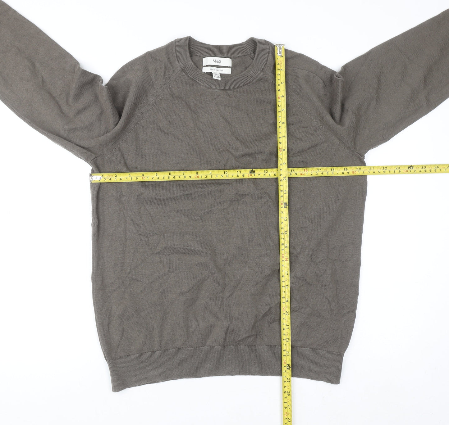 Marks and Spencer Men's Brown Pure Cotton Crew Neck Jumper L
