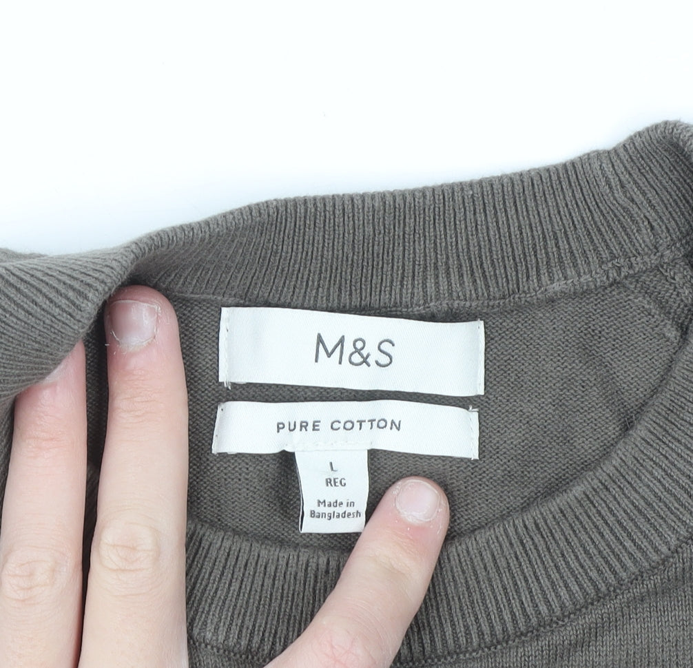 Marks and Spencer Men's Brown Pure Cotton Crew Neck Jumper L