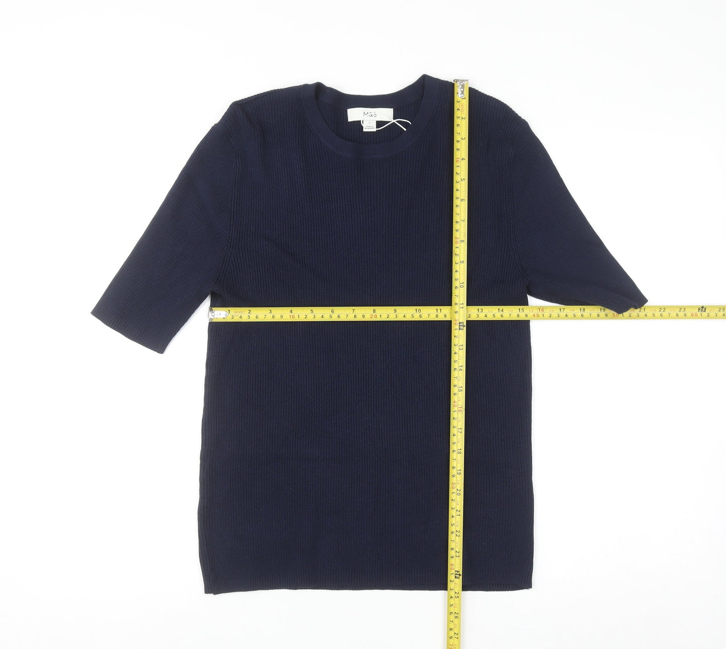 Marks and Spencer Women’s Blue Knit Crew Neck Short Sleeve Jumper L