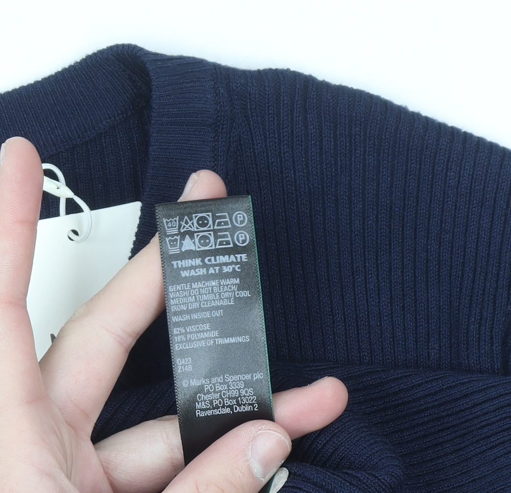 Marks and Spencer Women’s Blue Knit Crew Neck Short Sleeve Jumper L