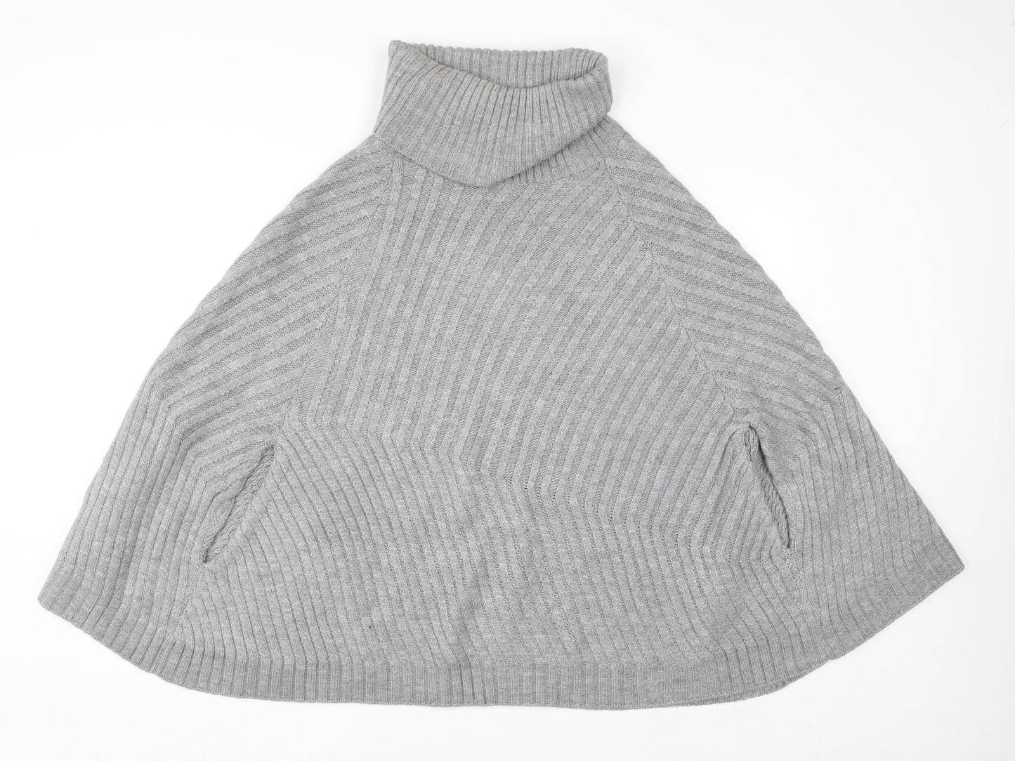 Joules Women Grey Roll Neck Knit Cape Jumper M/L Wool Blend