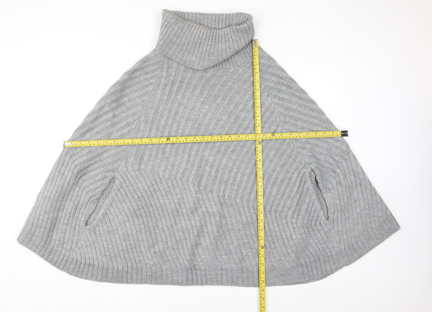 Joules Women Grey Roll Neck Knit Cape Jumper M/L Wool Blend
