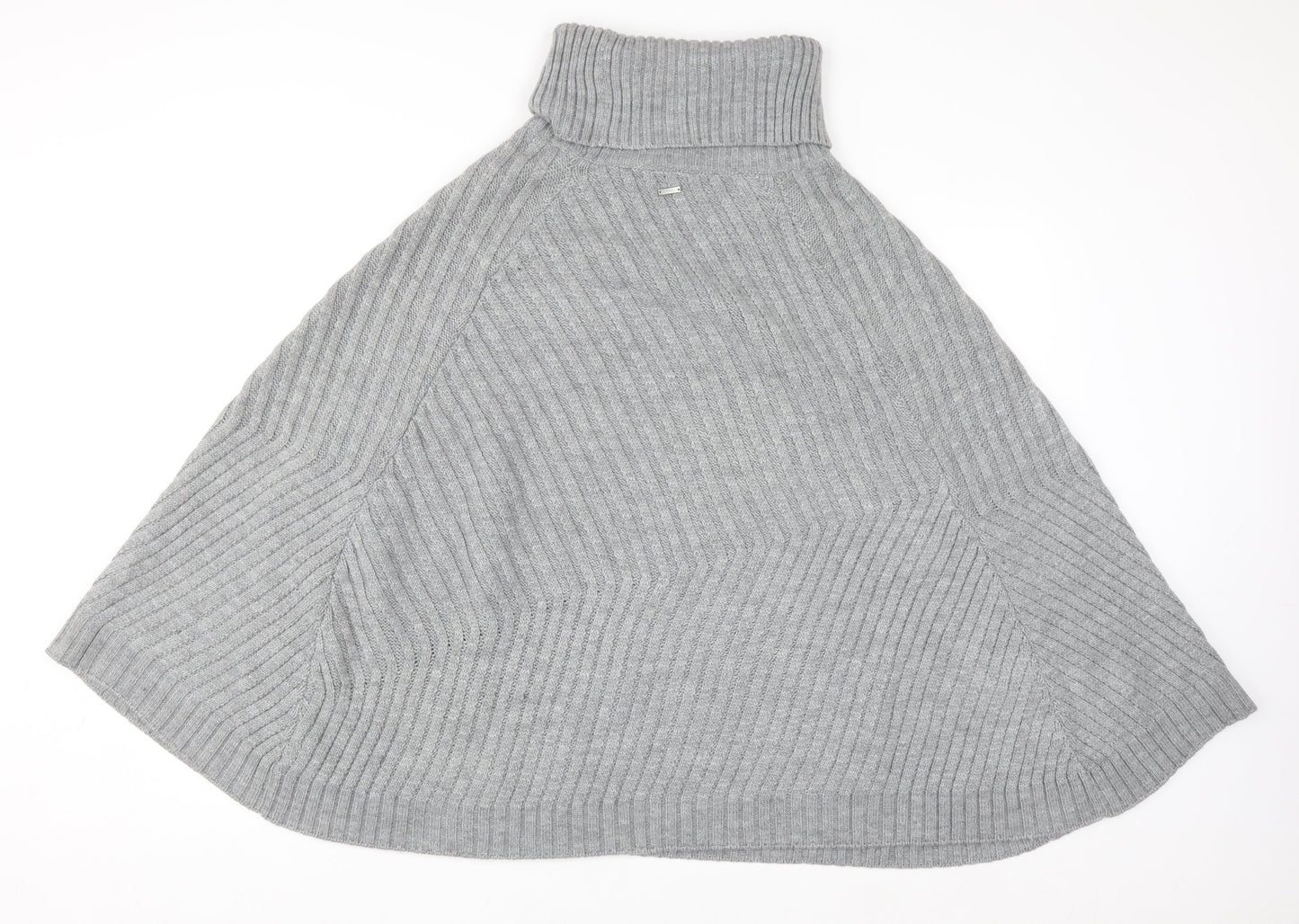 Joules Women Grey Roll Neck Knit Cape Jumper M/L Wool Blend
