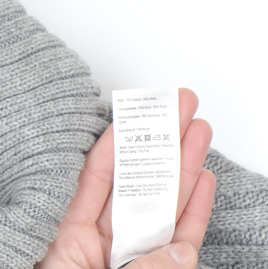 Joules Women Grey Roll Neck Knit Cape Jumper M/L Wool Blend