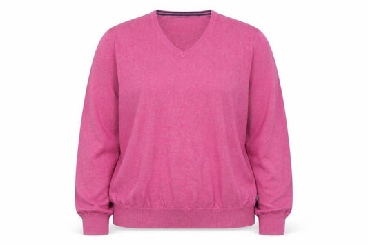 Wolsey Women's Pink Cotton V-Neck Long Sleeve Pullover Jumper L