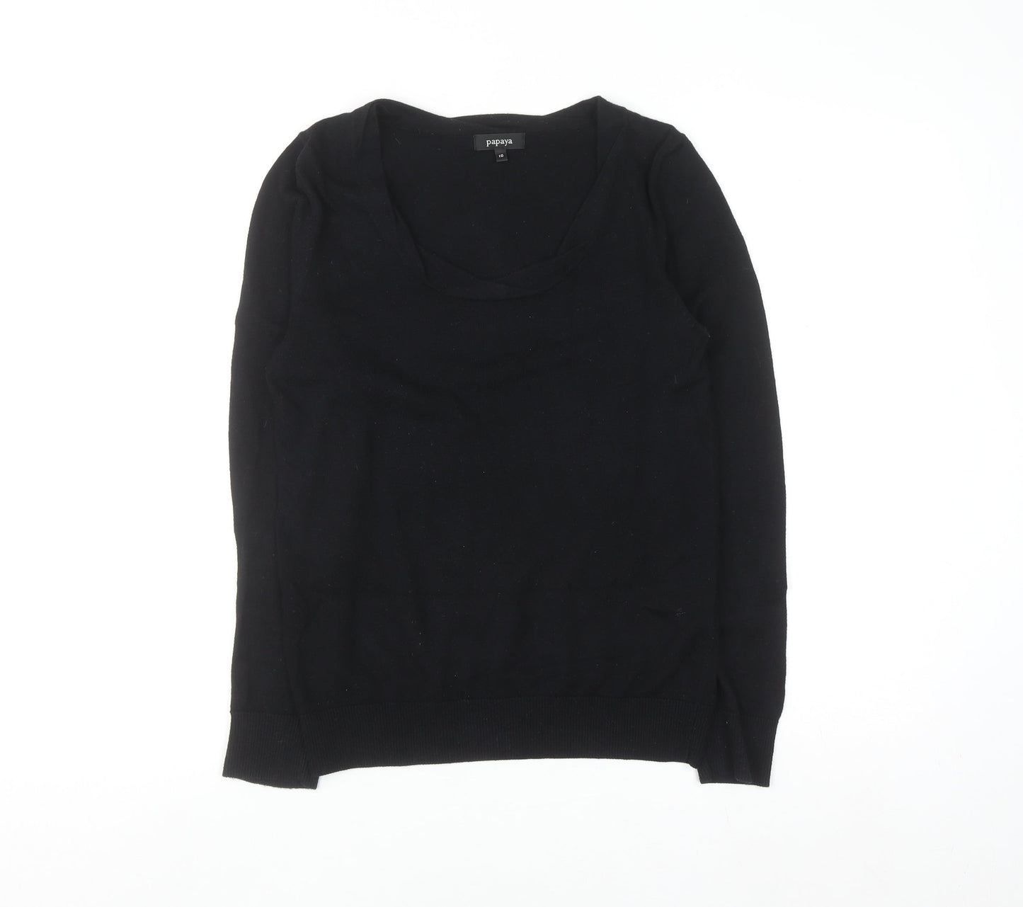 Papaya Women's Black Cotton Cashmere Scoop Neck Jumper Size 12
