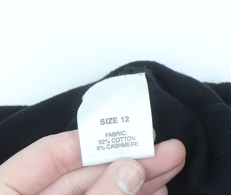Papaya Women's Black Cotton Cashmere Scoop Neck Jumper Size 12