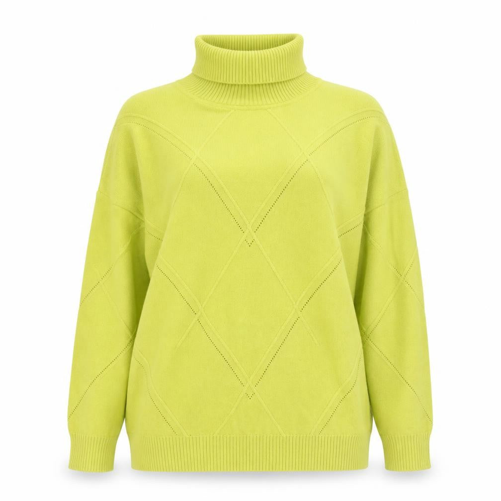 Lands' End Women's Green Roll Neck Diamond Knit Jumper XL