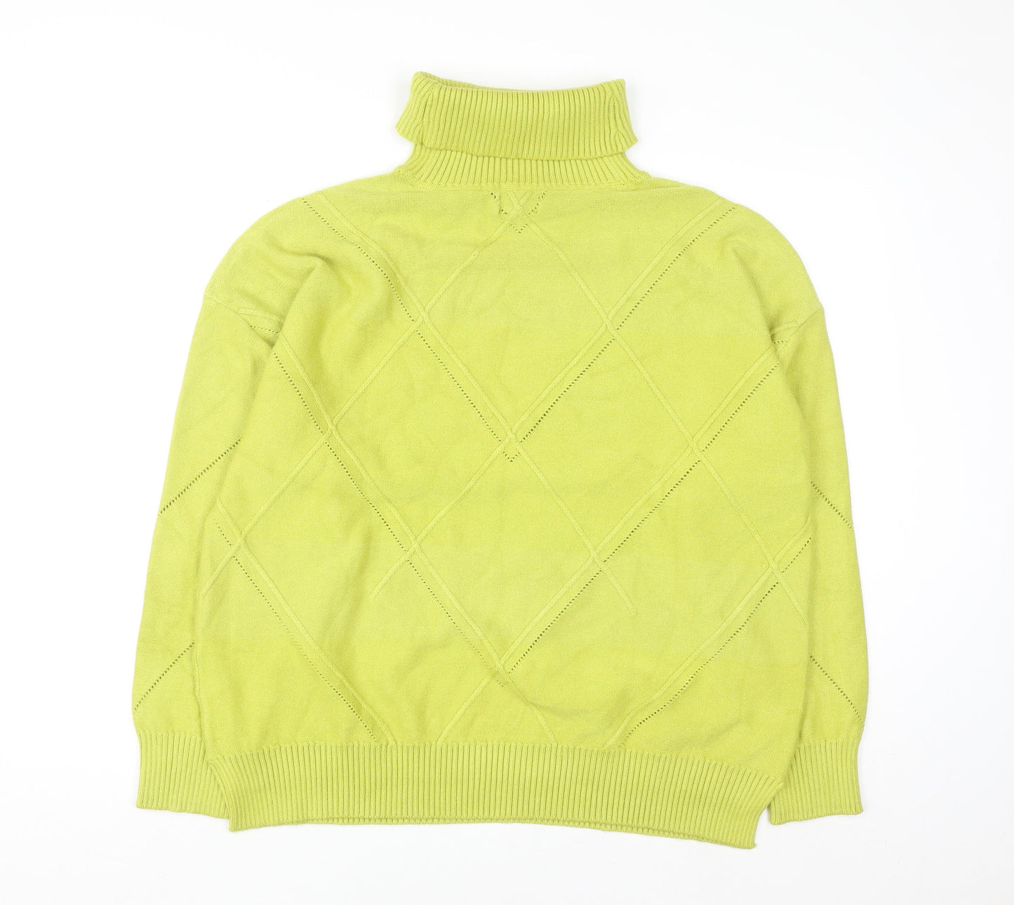 Lands' End Women's Green Roll Neck Diamond Knit Jumper XL