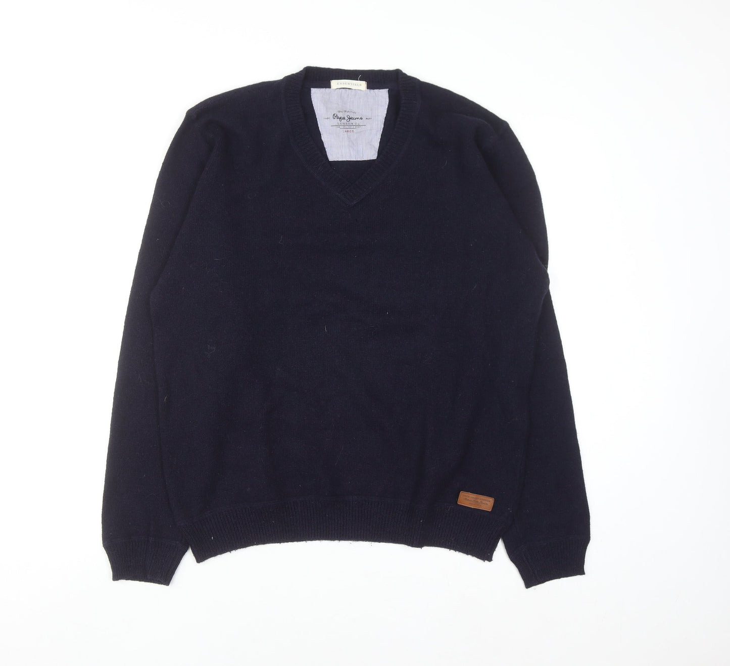 Pepe Jeans Men's Blue Wool Cotton V-Neck Jumper Size L