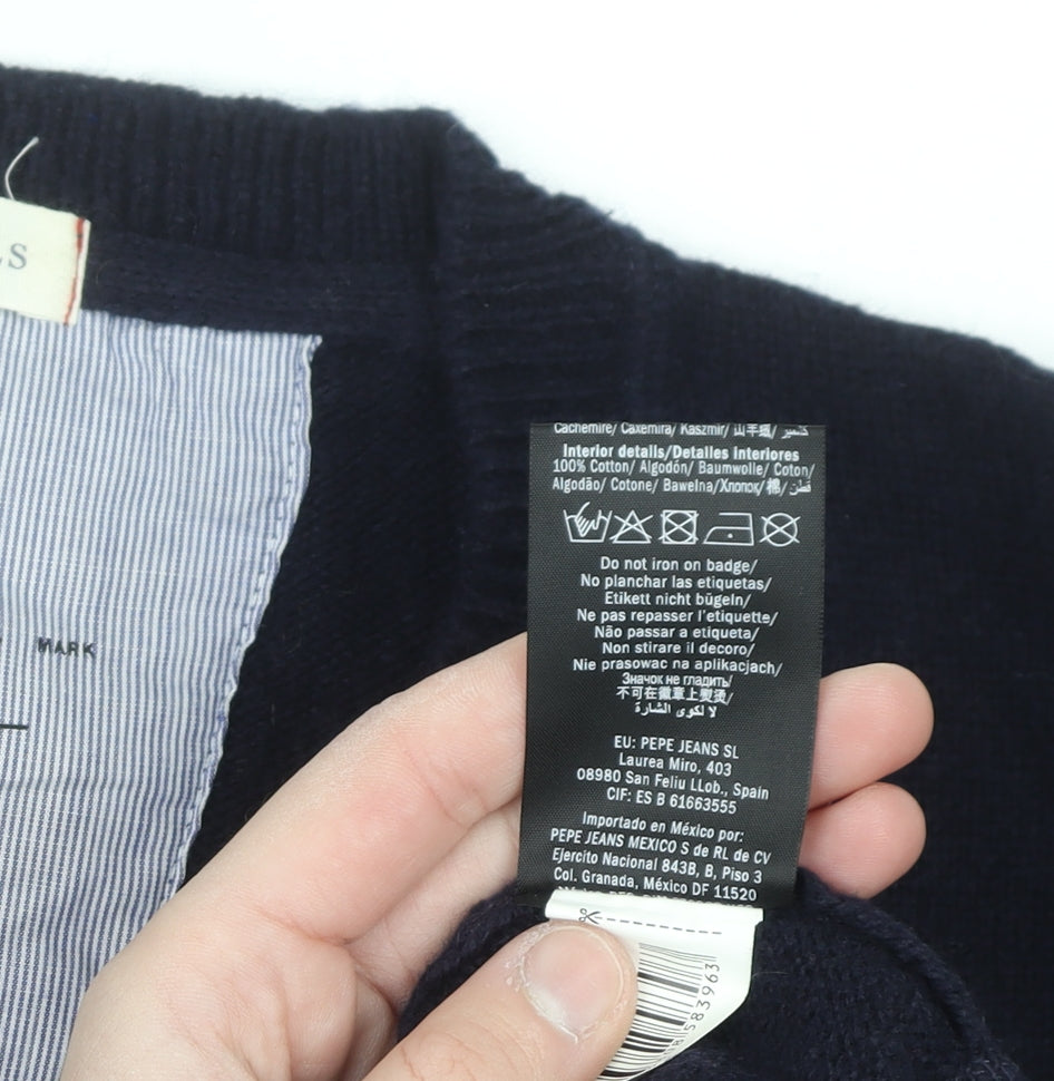 Pepe Jeans Men's Blue Wool Cotton V-Neck Jumper Size L
