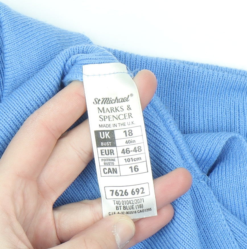 Marks and Spencer Women Blue Collared Long Sleeve Pullover Jumper Size 18