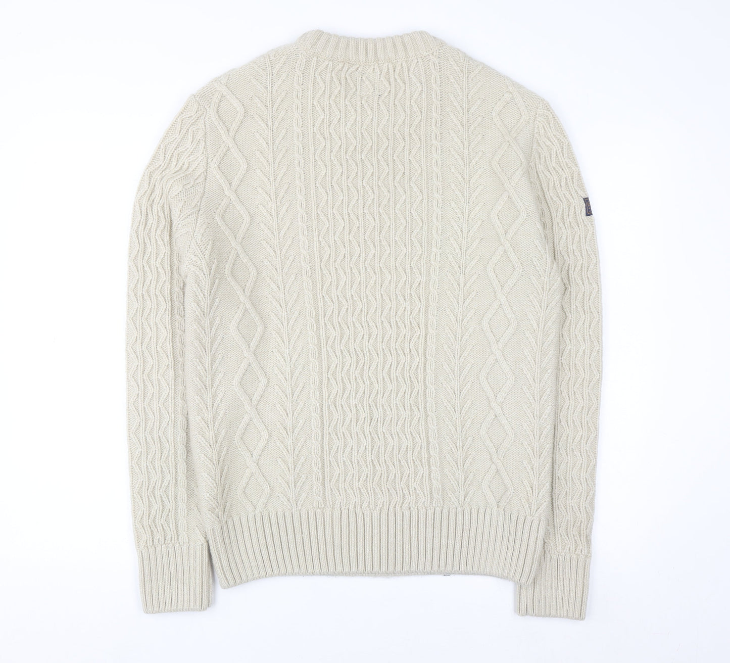 Superdry Men's Beige Cable Knit Wool Jumper L Pullover