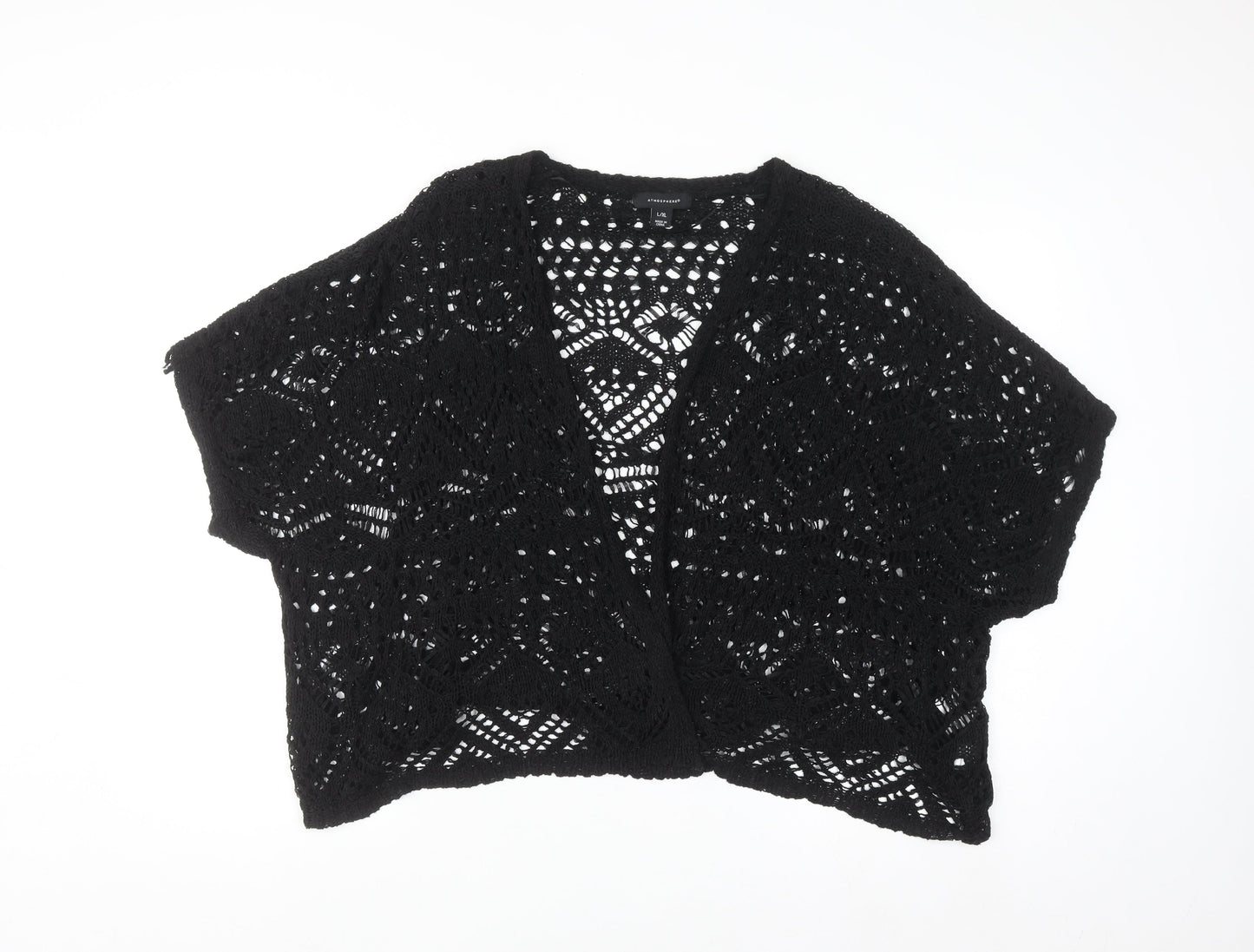 Atmosphere Women Black L/XL Crochet Open-Knit Cardigan