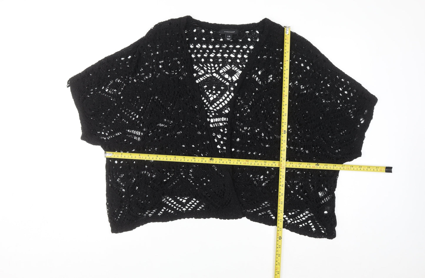 Atmosphere Women Black L/XL Crochet Open-Knit Cardigan