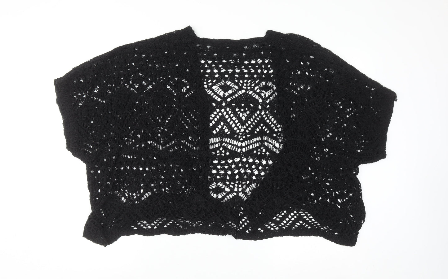 Atmosphere Women Black L/XL Crochet Open-Knit Cardigan