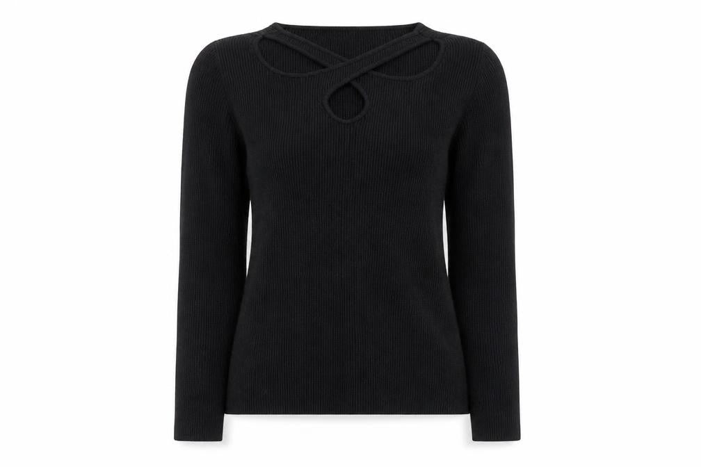 Lipsy London Women's Black Size 6 Ribbed Knit Cut Out Jumper