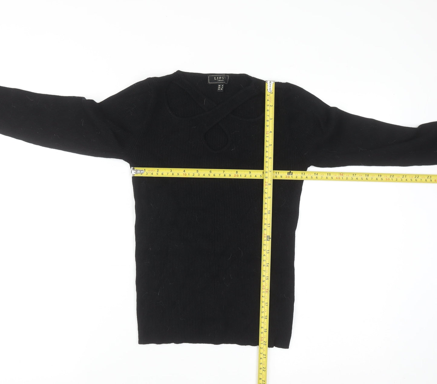 Lipsy London Women's Black Size 6 Ribbed Knit Cut Out Jumper