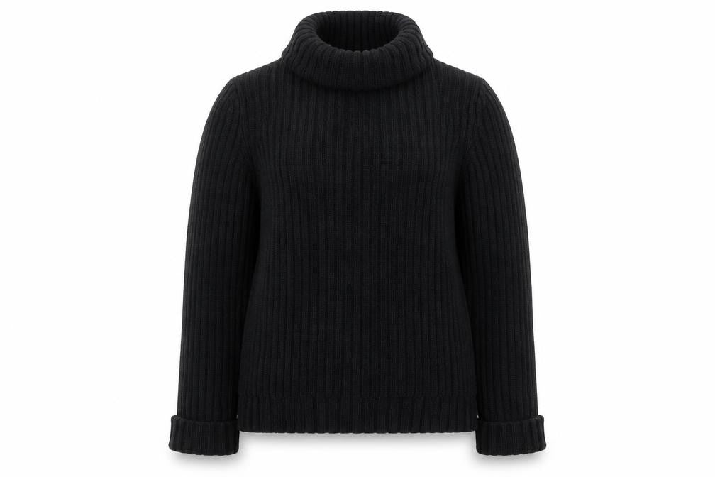 BHS Womens Black Roll Neck Chunky Knit Cotton Jumper Size 12
