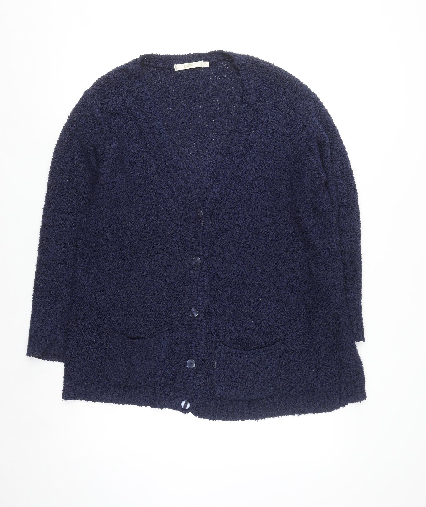 EWM Women Blue Size 18-20 V-Neck Long Sleeve Knit Cardigan