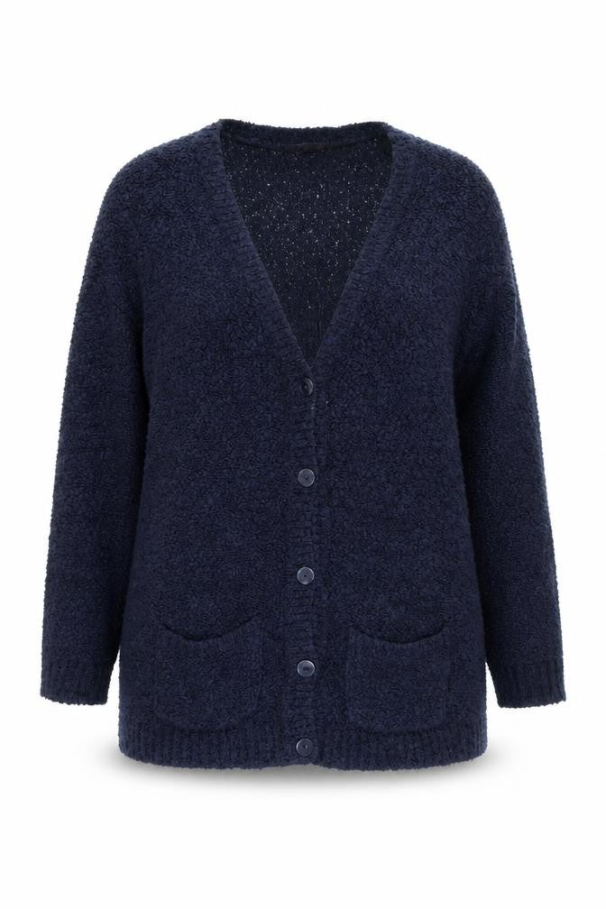 EWM Women Blue Size 18-20 V-Neck Long Sleeve Knit Cardigan
