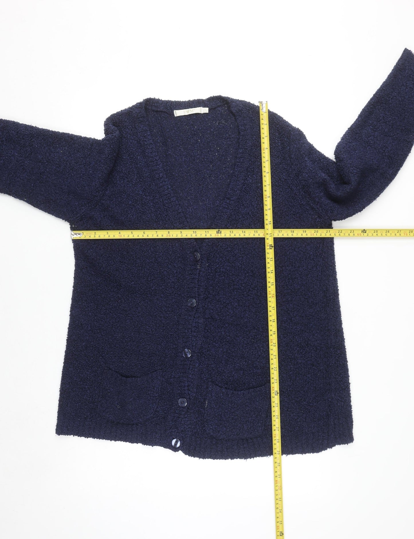EWM Women Blue Size 18-20 V-Neck Long Sleeve Knit Cardigan