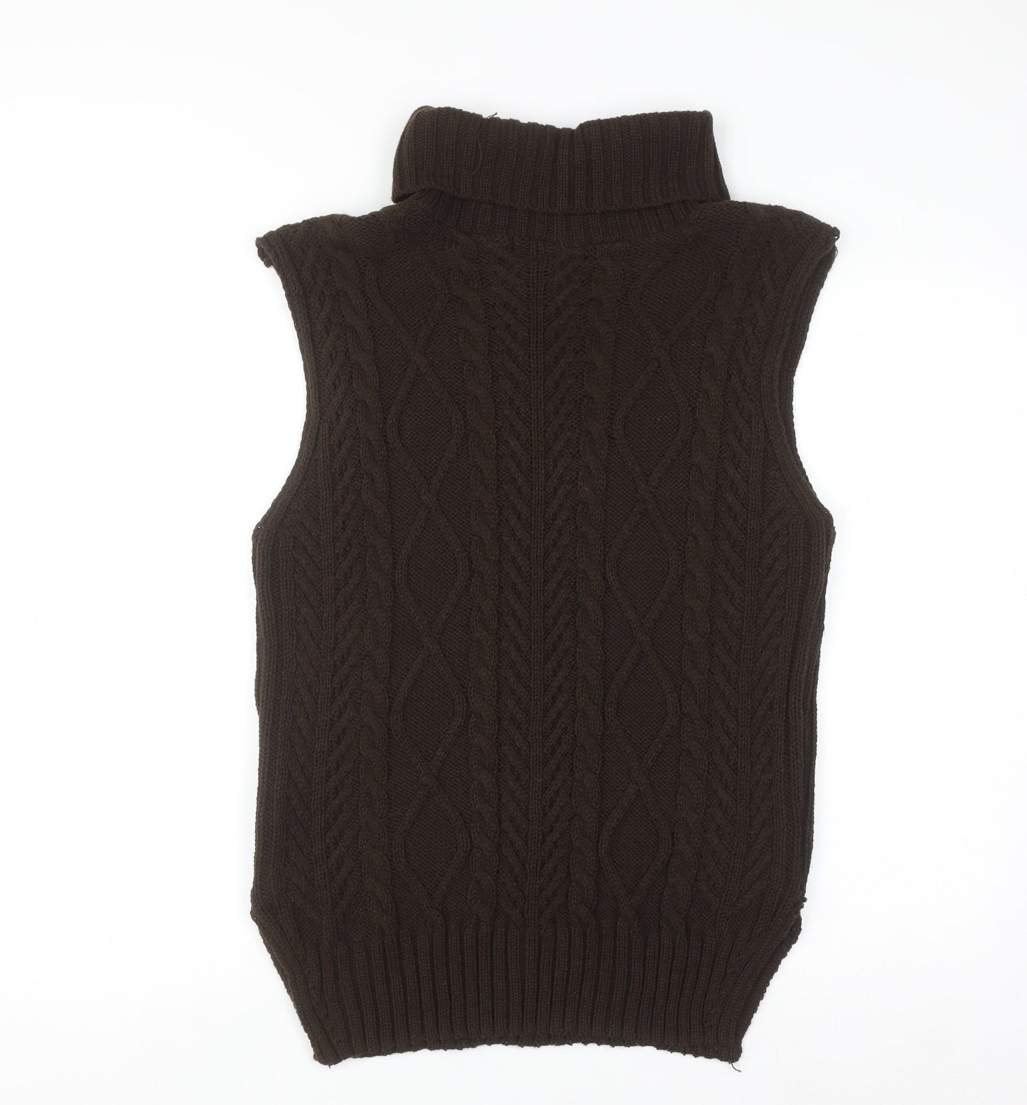 PrettyLittleThing Womens Brown Roll Neck Cable-Knit Sleeveless Jumper Vest M