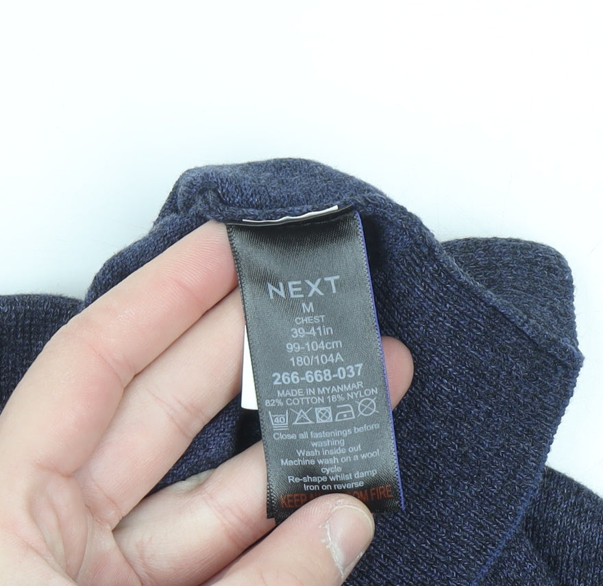 Next Men Blue Collared Henley Jumper Size M Cotton Blend