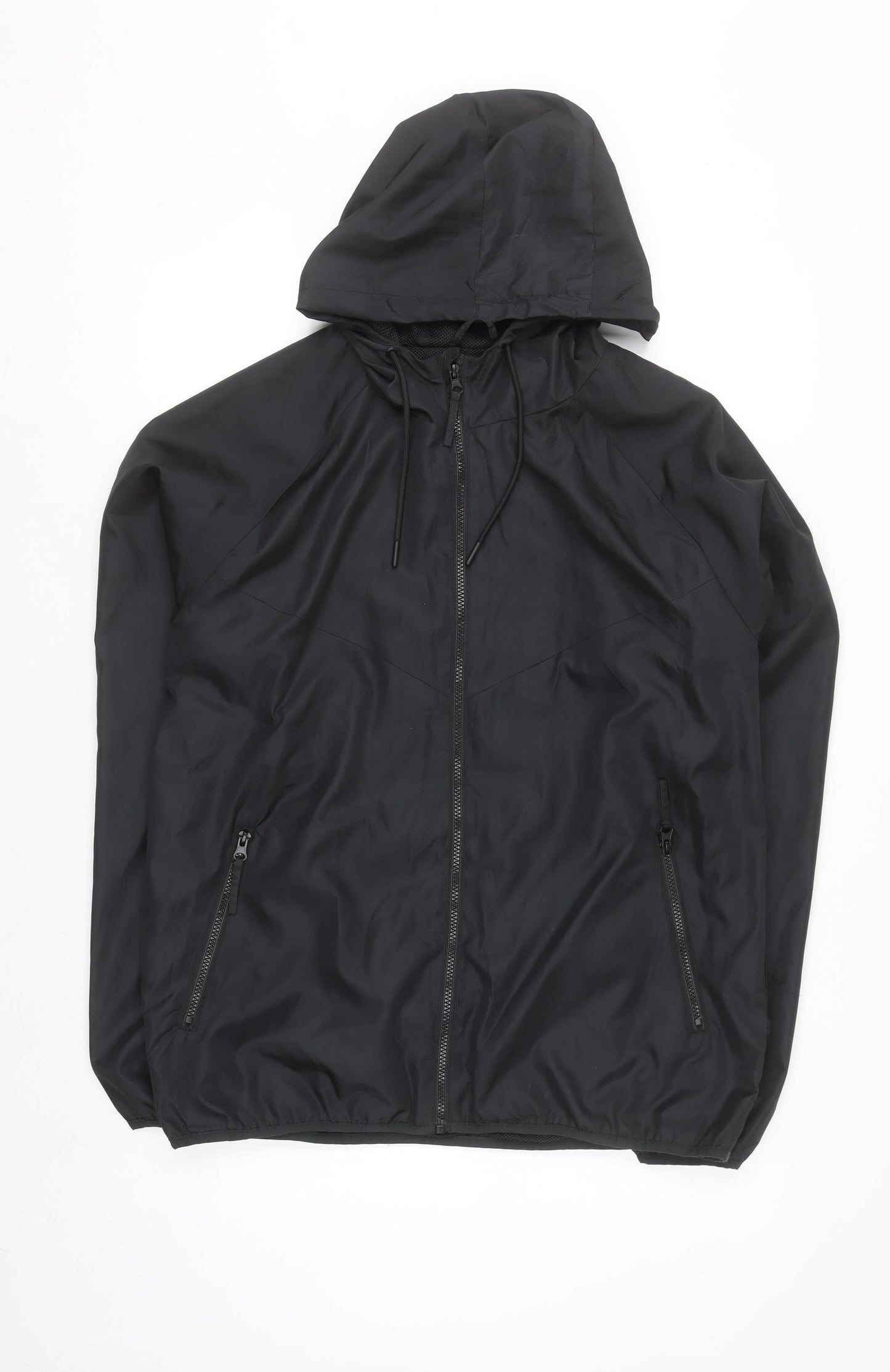 Primark Men Black L Windbreaker Hooded Jacket Full Zip Polyester