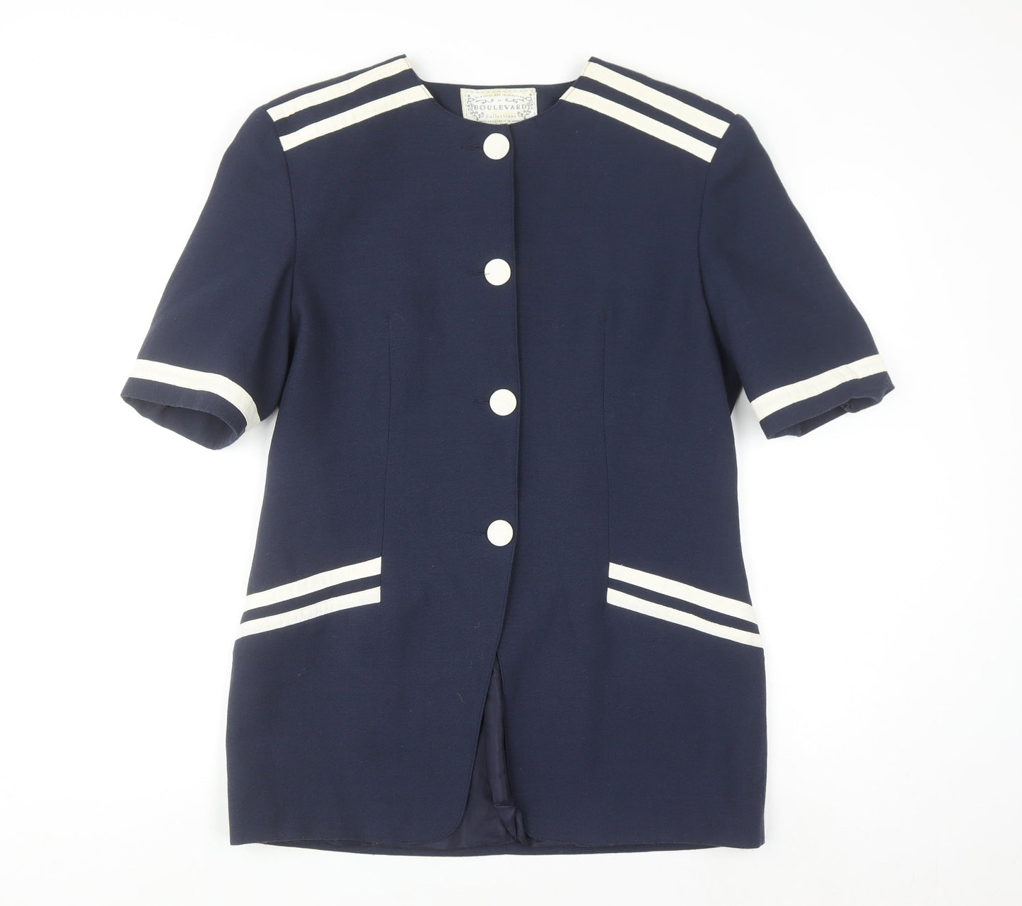 Boulevard Collections Women's Blue Size 14 Short Sleeve Single Breasted Suit Jacket