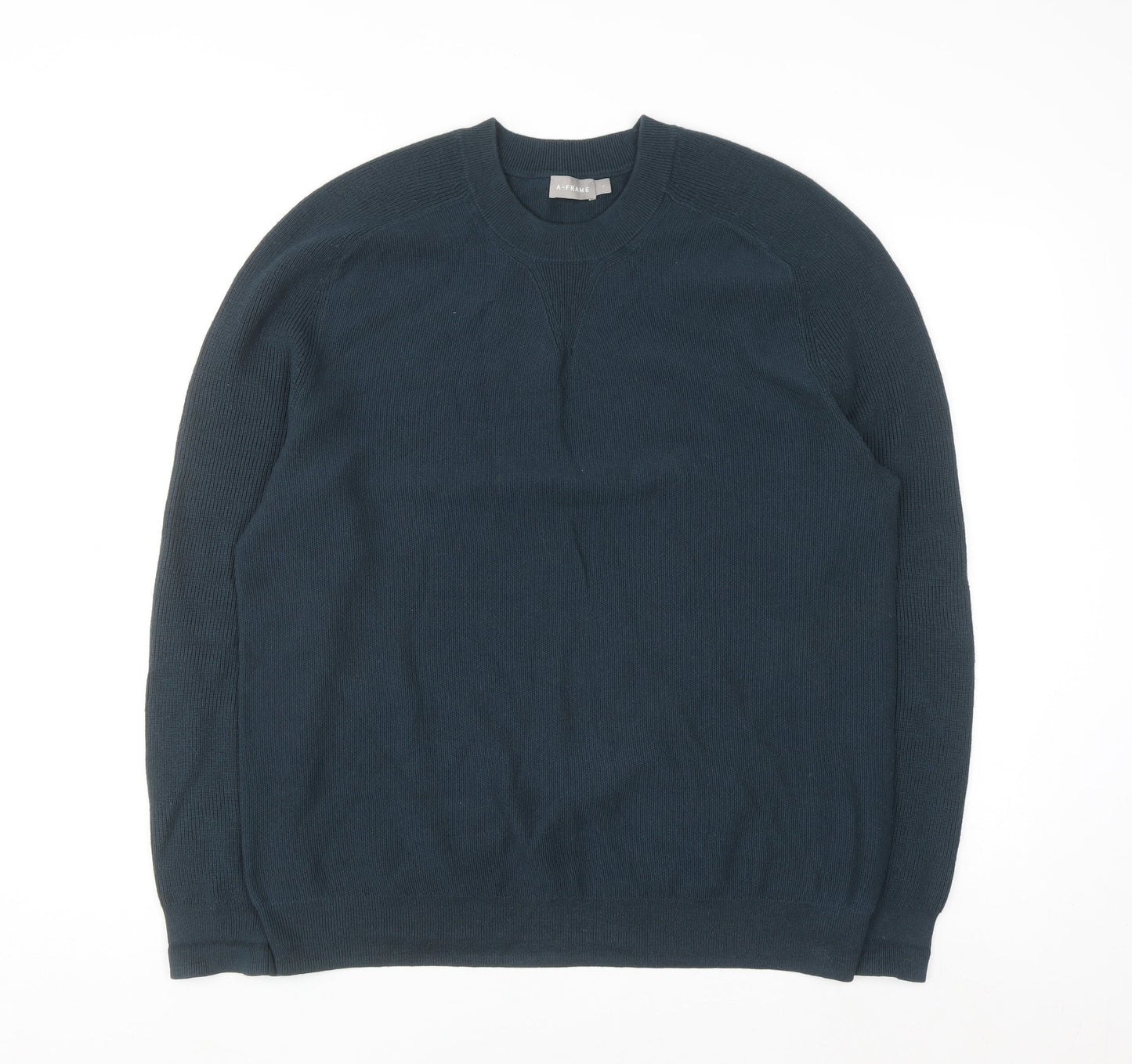 A-FRAME Men's Blue Cotton Wool Crew Neck Pullover Jumper Size L