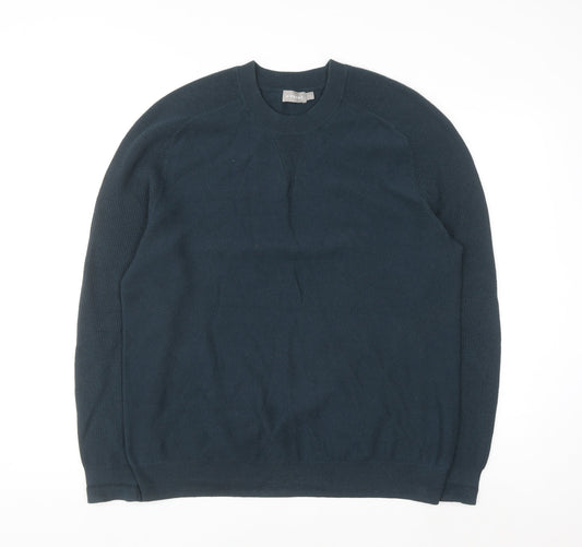 A-FRAME Men's Blue Cotton Wool Crew Neck Pullover Jumper Size L