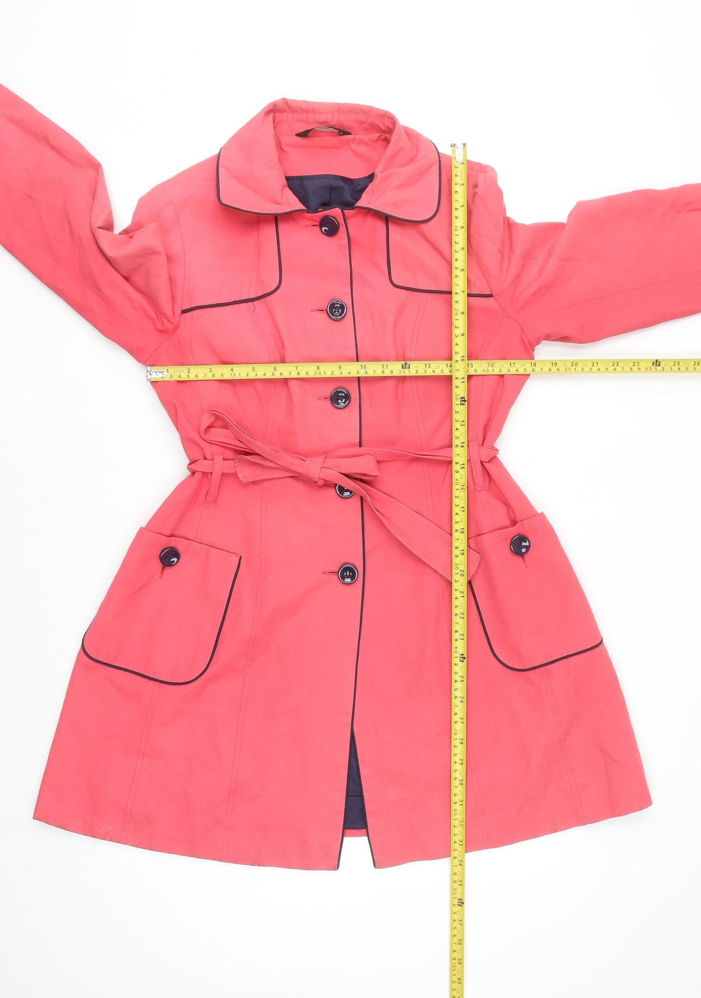 F&F Women's Pink Belted Trench Coat Size 14 Cotton Blend