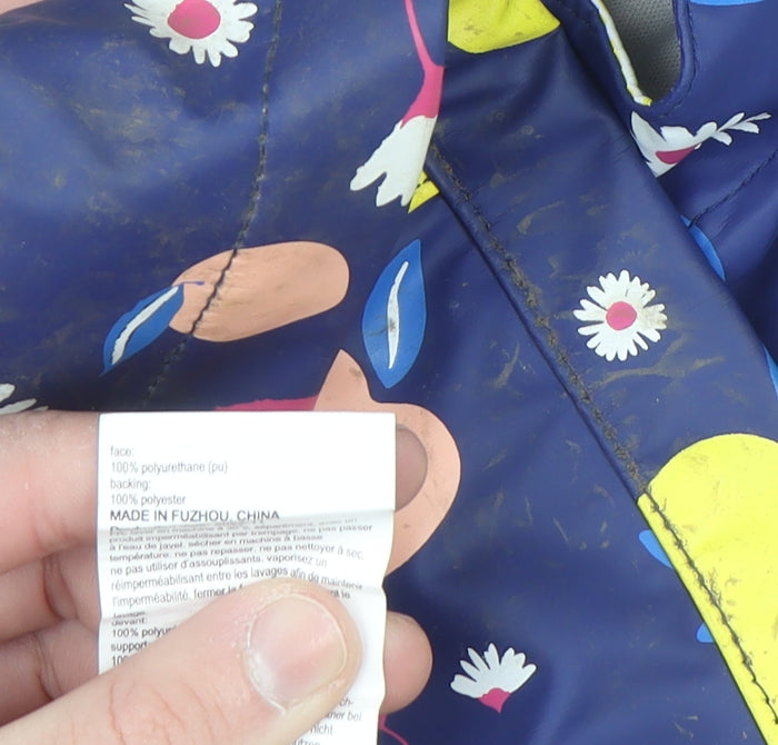 Mountain Warehouse Girls Blue Fruit Print Waterproof Hooded Rain Coat 5-6 Years